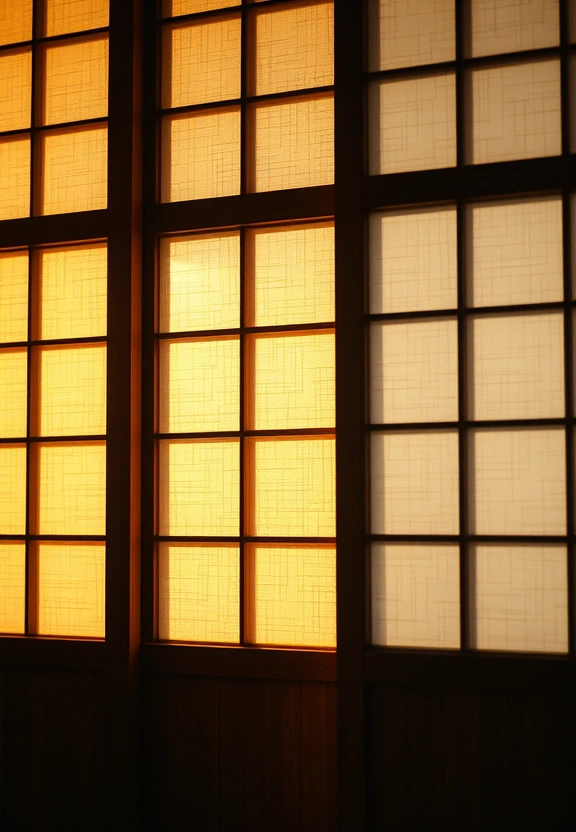 Warm light filtering through traditional shoji screen panels